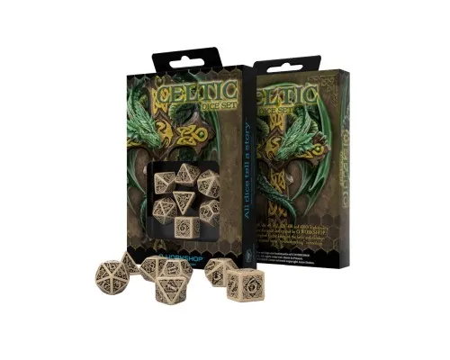 Набор кубиков для настольных игр Q-Workshop Celtic 3D Revised Beige black Dice Set (7 шт) (SCER18)