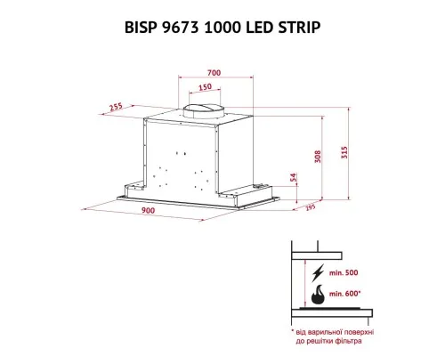 Витяжка кухонна Perfelli BISP 9673 BL 1000 LED Strip