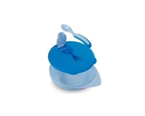 Набір дитячого посуду Baboo тарілочка глибока з кришкою та ложечкою синя (90594)