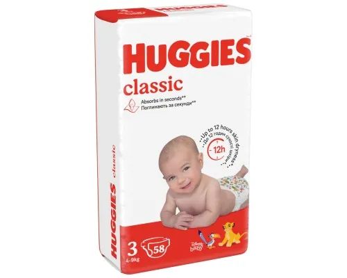Подгузники Huggies Classic 3 (4-9 кг) Jumbo 58 шт (5029053543109)