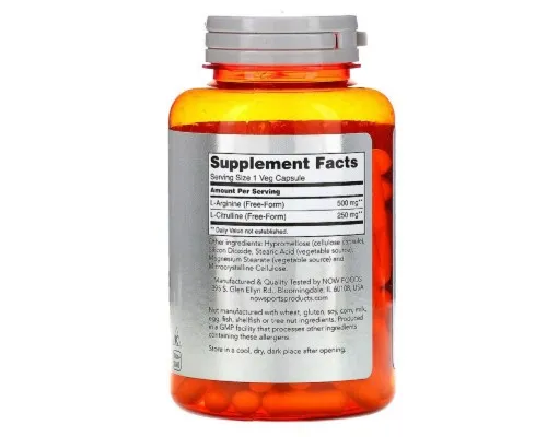 Амінокислота Now Foods Аргінін і цітрулін, 500мг \ 250 мг, 120 вегетаріанських капс (NOW-00037)