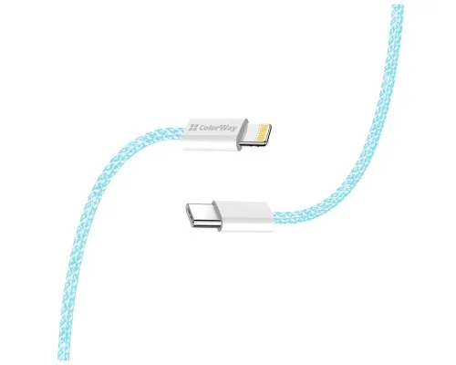 Дата кабель USB-C to Lightning 1.0m 27W blue ColorWay (CW-CBPDCL061-BL)
