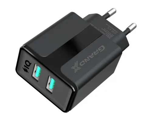 Зарядний пристрій Grand-X 5V 2,4A USB Black (CH-15B)