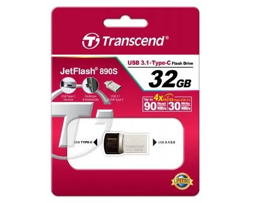 USB флеш накопитель Transcend 32GB JetFlash 890S Silver USB 3.1 (TS32GJF890S)