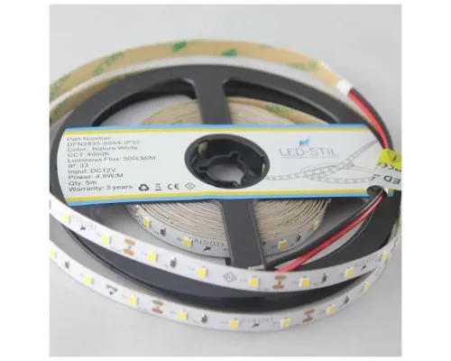 Світлодіодна стрічка LED-STIL 4000K 4,8 Вт/м 2835 60 діодів IP33 12 Вольт 500 lm нейтральне світло (DFN2835-60A4-IP33)
