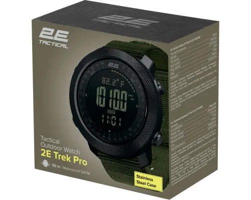 Смарт-годинник 2E Trek Pro Black-Green з компасом, барометром та крокоміром (2E-TCW30BK)