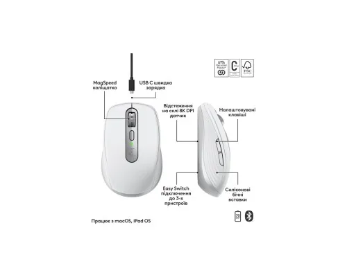 Мышка Logitech MX Anywhere 3S для MAC Wireless Pale Grey (910-006946)