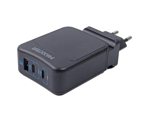 Зарядний пристрій Maxxter 1USB-A + 2USB-C (PD 65W+PD 18W + QC 3.0) (WC-PD65W-01)