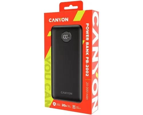 Батарея універсальна Canyon PB-2002 20000mAh, PD/20W, QC/3.0, Black (CNE-CPB2002B)