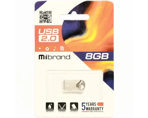 USB флеш накопичувач Mibrand 8GB Hawk Silver USB 2.0 (MI2.0/HA8M1S)