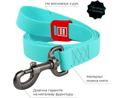 Поводок для собак WAUDOG Waterproof светящийся в темноте S Ш 15 мм Д 305 см бирюзовый (2741)