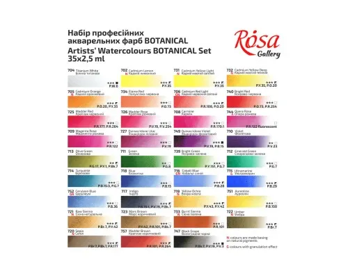 Акварельные краски Rosa Gallery Bontanical, 35 цветов 2,5мл, кювета, Индиго (4823098540724)