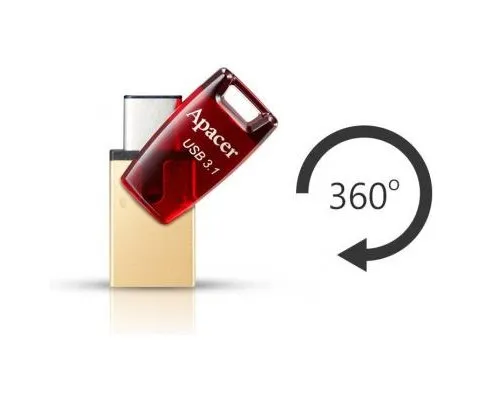 USB флеш накопичувач Apacer 64GB AH180 Red Type-C Dual USB 3.1 (AP64GAH180R-1)