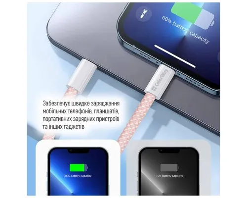 Дата кабель USB-C to USB-C 1.0m 60W 3.0А pink ColorWay (CW-CBPDCC061-P)