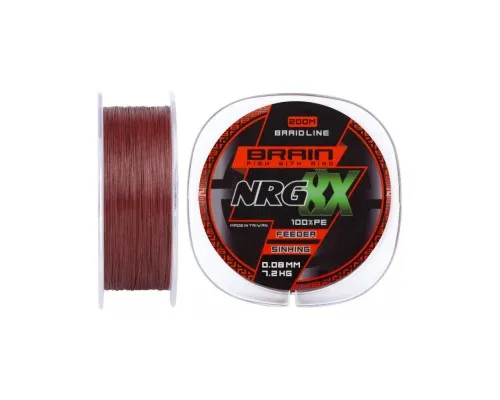 Шнур Brain fishing NRG 8X sinking 200m 7.2kg brown 0.08mm (1858.20.87)