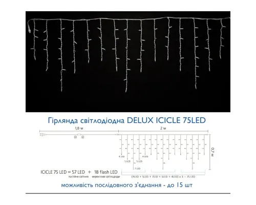 Гирлянда Delux ICICLE flash 75LED 2 х 0.7 м мульти/белый IP44 EN (90012956)