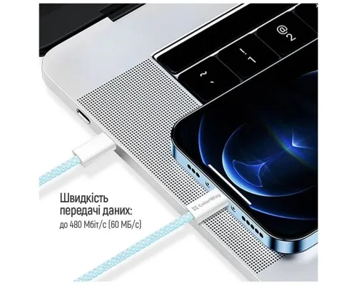 Дата кабель USB-C to USB-C 1.0m 60W 3.0А blue ColorWay (CW-CBPDCC061-BL)