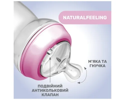 Бутылочка для кормления Chicco Natural Feeling силикон. быстрый поток 330мл розовая (81335.10)