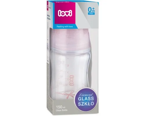 Пляшечка для годування Lovi Diamond Glass Baby Shower скляна 150 мл Рожева (74/104girl)