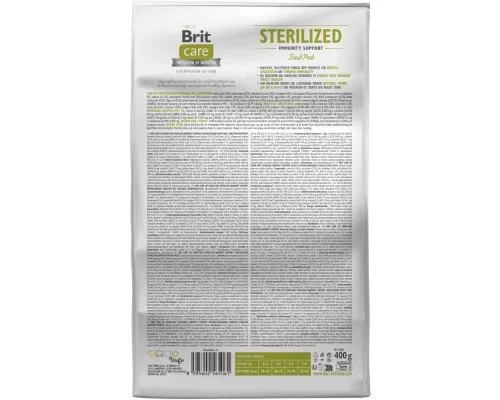 Сухий корм для кішок Brit Care Cat GF Sterilized Immunity Support зі свининою 400 г (8595602565061)