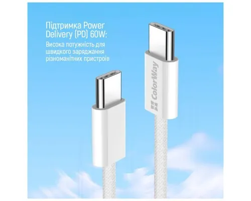 Дата кабель USB-C to USB-C 1.0m 60W 3.0А grey ColorWay (CW-CBPDCC061-GR)
