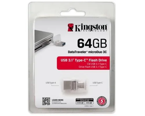 USB флеш накопичувач Kingston 64GB DataTraveler microDuo 3C USB 3.1 (DTDUO3C/64GB)
