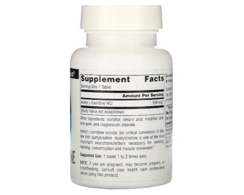 Вітамінно-мінеральний комплекс Source Naturals Ацетил-L-Карнітин 500 мг, Acetyl L-Carnitine, 60 таблеток (SNS-00499)