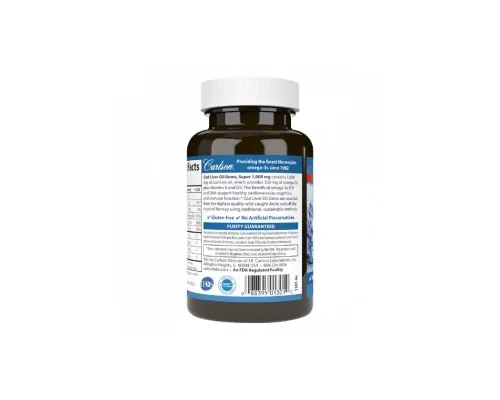 Жирні кислоти Carlson Жир із печінки Норвезької Тріски, 1000 мг, Cod Liver Oil, 10 (CAR-01301)