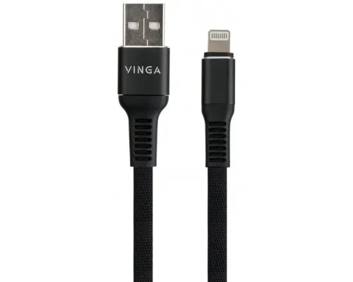 Дата кабель USB 2.0 AM to Lightning 1.0m flat nylon black Vinga (VCPDCLFNB1BK)