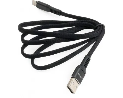 Дата кабель USB 2.0 AM to Lightning 1.0m flat nylon black Vinga (VCPDCLFNB1BK)