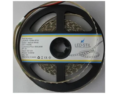 Світлодіодна стрічка LED-STIL 4000K 8,6 Вт/м 2835 120 діодів IP33 12 Вольт 800 lm нейтральне світло (LS2835-120B4-IP33)