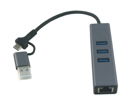 Концентратор USB 3.0 Type-C/Type-A to RJ45 Gigabit Lan, 3*USB 3.0, cable 13 cm Dynamode (DM-AD-GLAN-U3)