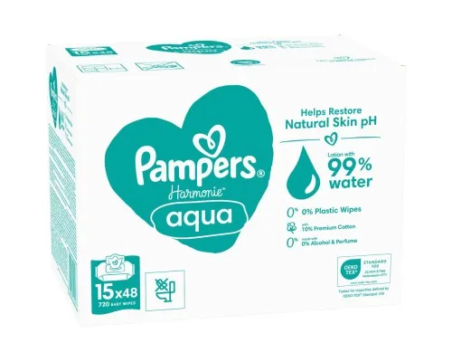 Детские влажные салфетки Pampers Harmonie Aqua 15 пачек x 48 шт (8006540510247)