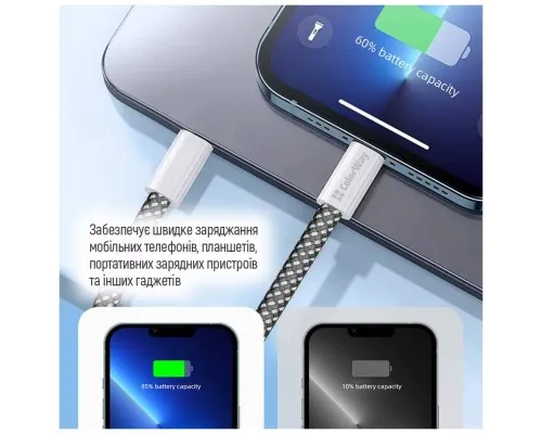 Дата кабель USB-C to USB-C 1.0m 60W 3.0А black ColorWay (CW-CBPDCC061-BK)