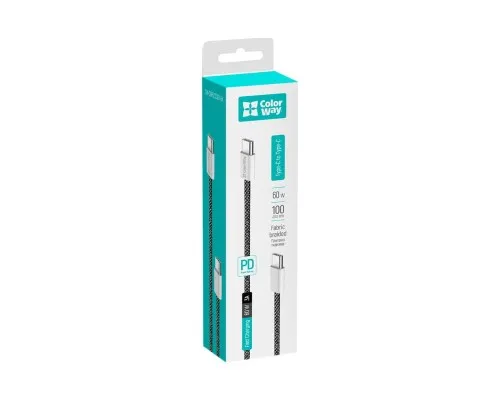 Дата кабель USB-C to USB-C 1.0m 60W 3.0А black ColorWay (CW-CBPDCC061-BK)