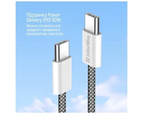 Дата кабель USB-C to USB-C 1.0m 60W 3.0А black ColorWay (CW-CBPDCC061-BK)