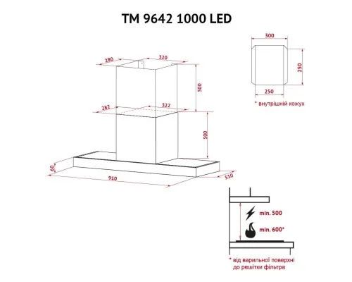 Вытяжка кухонная Perfelli TM 9642 I/BL 1000 LED