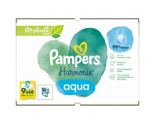 Детские влажные салфетки Pampers Harmonie Aqua 9 пачек х 48 шт (8006540811245)