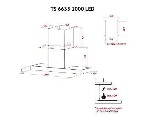 Вытяжка кухонная Perfelli TS 6635 I/BL 1000 LED