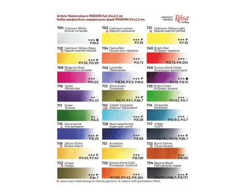 Акварельные краски Rosa Gallery Modern 24 цвета по 2,5 мл (4823098541127)