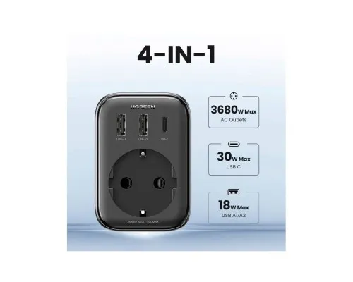 Зарядний пристрій Ugreen 3xUSB 30W Outlet Extender (2хUSB-A+USB-C) CD314 (90613)