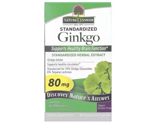 Травы Nature's Answer Гинкго Билоба, 80 мг, Standardized Ginkgo, 60 вегетарианских капсу (NTA-16387)