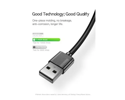 Дата кабель USB 2.0 AM to Lightning 1.2m Nets T-L801 Black T-Phox (T-L801 black)