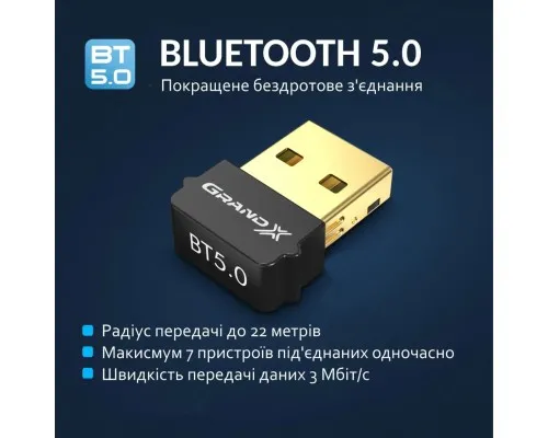 Bluetooth-адаптер Grand-X 5.0 Realtek RTL8761B, 7 devices, aptX, Low Energy (BT50G)