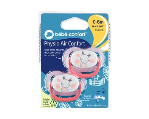 Пустушка Bebe Confort Physio Air, 2 шт, 0/6 міс (рожева з жовтим) (3104201910)