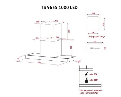 Вытяжка кухонная Perfelli TS 9635 I/WH 1000 LED