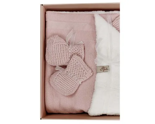 Набір дитячого одягу Прованс для немовлят Рожевий 3 одиниці (плед, чоловічок, пінетки (4823093427907)