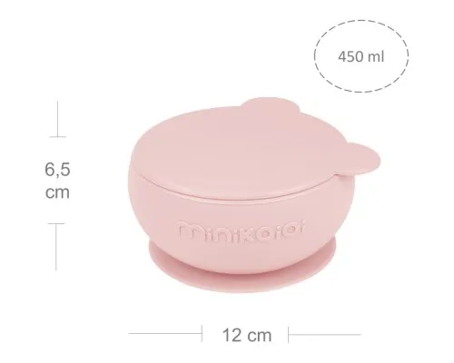 Тарелка детская MinikOiOi Bowly глубокая с крышкой на присоске Pinky Pink (101080002)