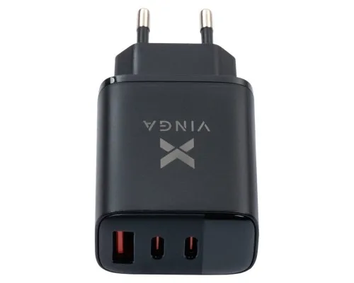 Зарядний пристрій Vinga 2xUSB-C PD30W + USB-A QC30W Display 30W Max (VCR30ACCDB)