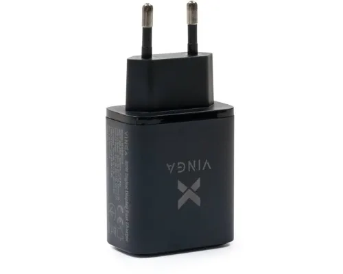 Зарядний пристрій Vinga 2xUSB-C PD30W + USB-A QC30W Display 30W Max (VCR30ACCDB)